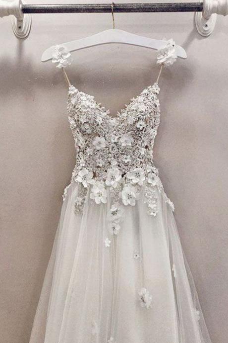 A-line Princess Spaghetti Strap Floor Length Prom Dresses Asd27059