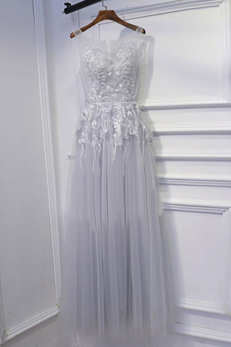 A-line Princess Scoop Neck Sleeveless Floor Length Prom Dresses Asd27065