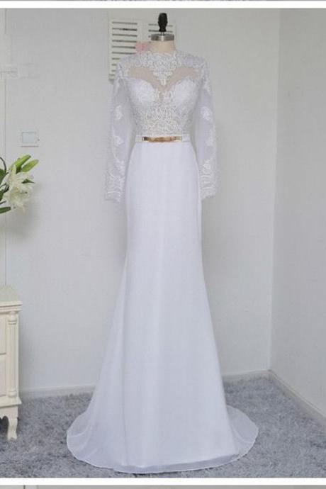 Chic High Neck Long Sleeve Floor Length Bridal Dresses Asd27090