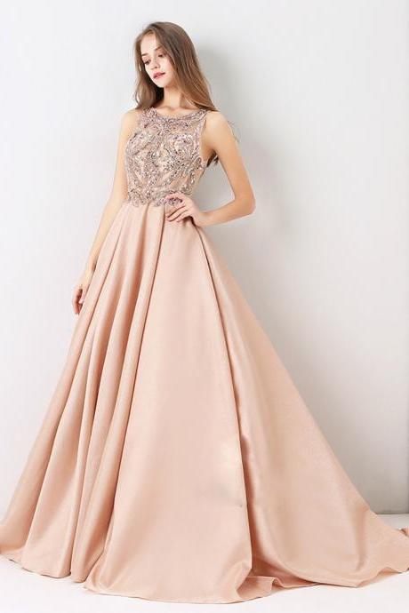 A-line Princess Scoop Neck Sleeveless Floor Length Prom Dresses, Asd27118