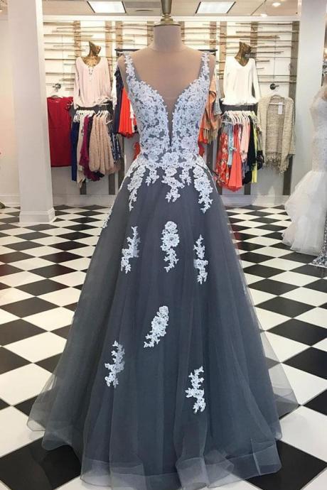 A-line Princess V Neck Sleeveless Floor Length Prom Dresses Asd27124