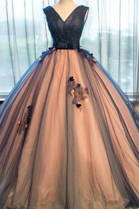 A-line Princess Deep V Neck Sleeveless Floor Length Prom Dresses Asd27130