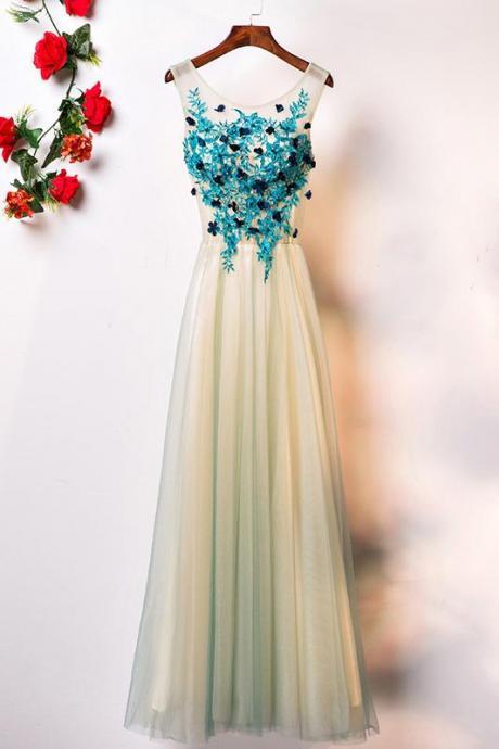 A-line Princess Scoop Neck Sleeveless Floor Length Prom Dresses ASD27132