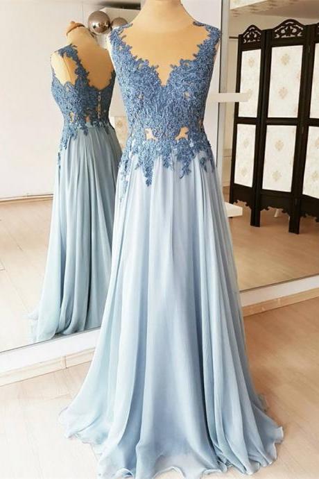Fashionable Chiffon Jewel Neckline A-line Prom Dresses With Beaded Appliques