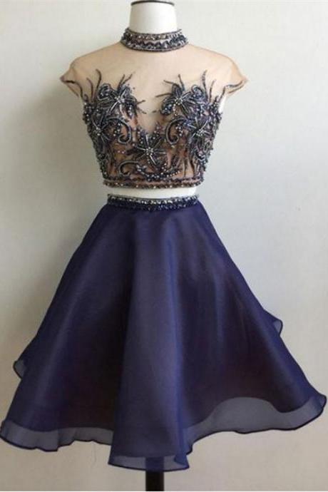 Wonderful Tulle High-neck 2 Pieces A-line Homecoming Dresses HD190