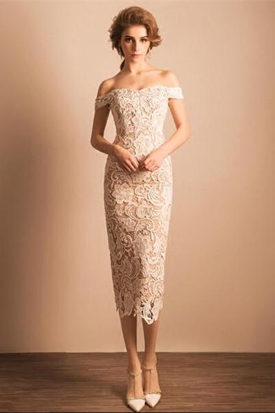 Exquisite Lace Off-the-shoulder Neckline Sheath Homecoming Dresses HD215