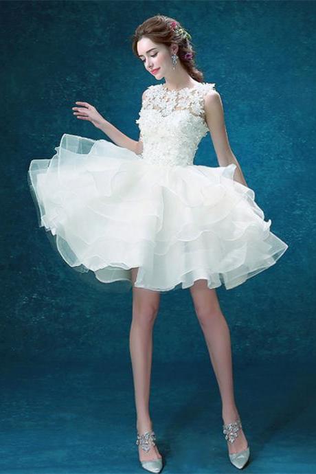 Chic Tulle Jewel Neckline Short A-line Homecoming Dresses With Flowers HD216