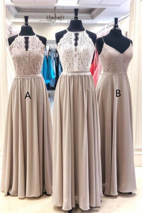 Halter Lace A-line Prom Dresses Chiffon Long Evening Gowns PD435