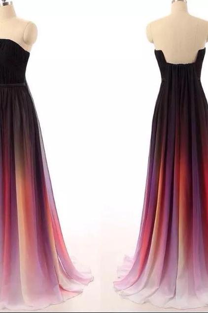 A-line Strapless Ombre Prom Dresses With Black Sash Ombre Bridesmaid Dresses