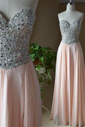A-line Sweetheart Neck Beaded Bodice Chiffon Skirt Long Prom Dress 1400