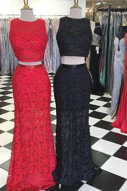 2 Pieces Lace Prom Dresses 2016 Long Formal Evening Dresses 1735