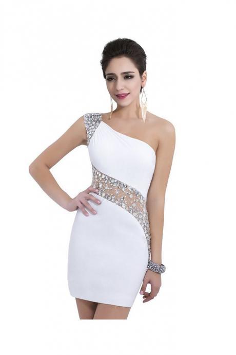 Sheath One Shoulder White Homecoming Dresses Short Prom Party Dresses 1760