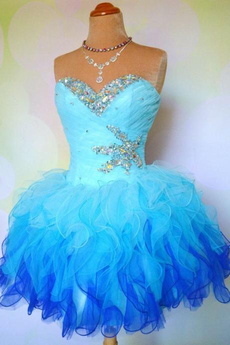 Ombre Homecoming Dresses,sweetheart Neck Sweet 16 Dresses,tulle With Beaded Short Prom Dresses 1528