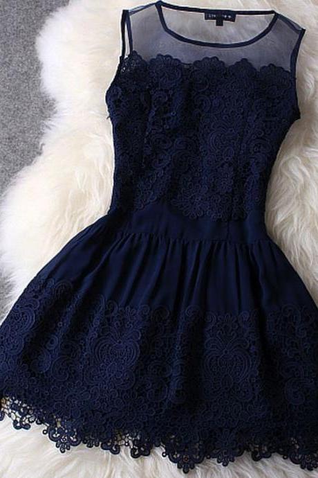 Princess Navy Homecoming Dresses,lace Appliqued Short Party Dresses,sweet 16 Dresses 1534