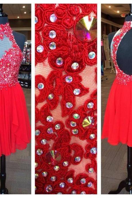 Red Homecoming Dresses With Lace Appliqued Open Back Short Prom Dresses 2016 1537