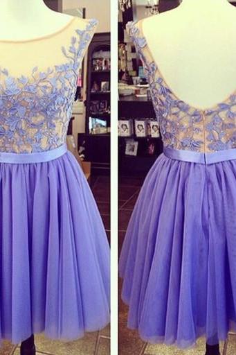 Lace Appliqued Bodice Lavender Tulle Homecoming Dresses 2016 Short Party Dresses 1249