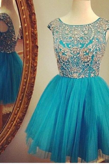 Sparkly Homecoming Dresses,tulle With Beaded Cocktail Dresses,sweet 16 Dresses For 2016 Girls 1543