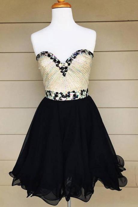 Black Chiffon Homecoming Dresses,sparkly Beaded Bodice Short Prom Dresses,2k16 Hoco Dresses,beaded Sweet 16 Dress,1833