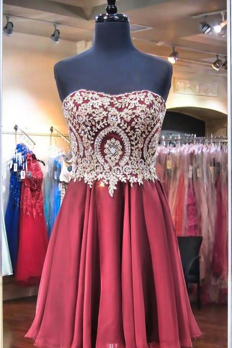 Gold Lace Homecoming Dresses,burgundy Chiffon Short Prom Dresses,strapless 2k16 Hoco Dresses,lace Sweet 16 Dresses,1852