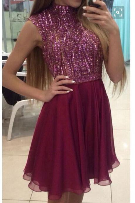 Beaded Bodice Burgundy Short Prom Dresses,shinny Homecoming Dresses,sparkly Cocktail Dresses,mini Dress For Formal Party,1849