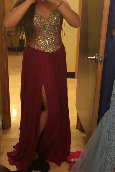 Gold Beaded Prom Dresses,burgundy Chiffon Long Formal Dresses,strapless 2017 Pageant Gowns,1937