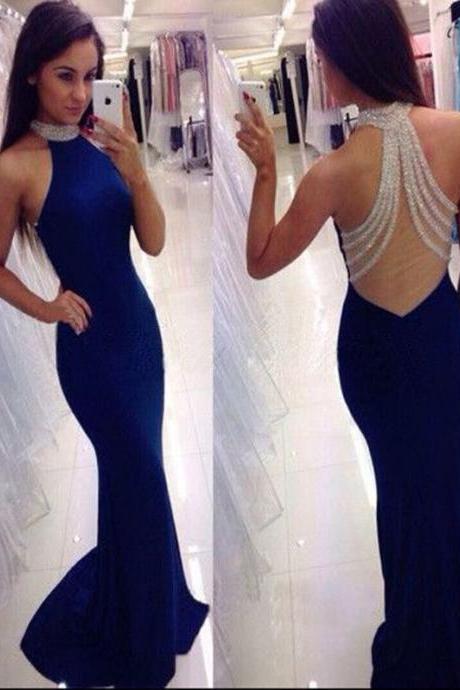 Royal Blue Prom Dresses,mermaid Prom Dresses,open Back Party Dresses,2017 Long Formal Pageant Gowns,1942
