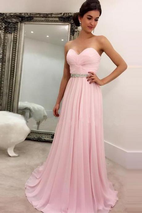 Strapless Pink Chiffon Prom Dresses With Sweetheart Neck,long Prom Dresses,senior Prom Pageant Dresses,1983