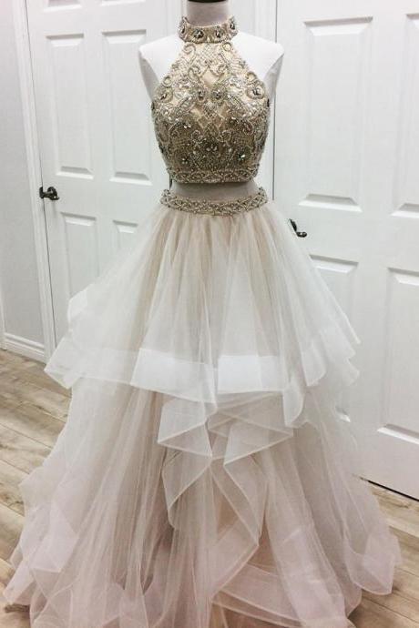 Shinny Beaded Two Pieces Prom Dress,long Formal Dress,2 Pieces Pageant Dress,2088