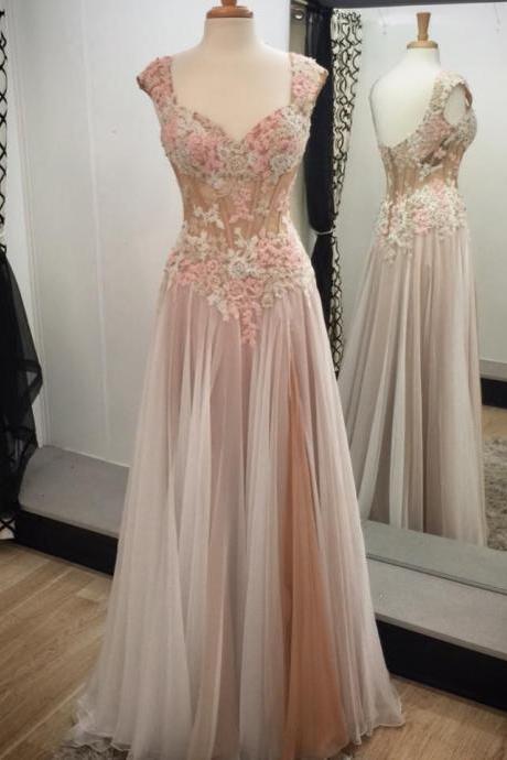 Lace Appliqued Prom Dresses,chiffon Long Formal Dresses,2017 Senior Prom Pageant Dress,2105