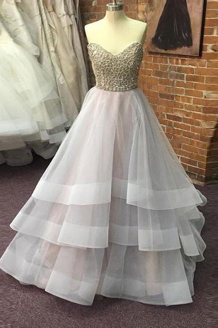Sweetheart Neck Gray Prom Dress,shinny Strapless Formal Dress,long Party Pageant Dress,2117