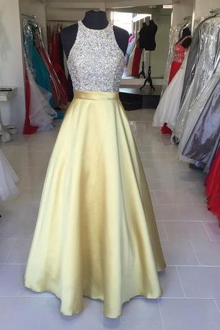 Beaded Bodice Satin Prom Dress,long Prom Dress,senior 2017 Prom Gown,shinny Formal Dress,2129