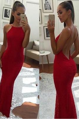 Red Sexy Prom Dress,backless Formal Dress,mermaid Prom Dress,simple Pageant Dress,2136