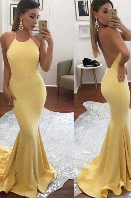 Sexy Backless Prom Dress,yellow Mermaid Formal Dress, Pageant Dress,long Prom Party Dress,2137