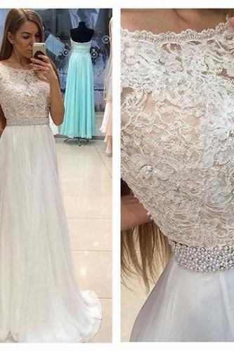 Ivory Lace Bodice Prom Dress,Chiffon Long Prom Dress,Elegant Party Formal Dress,2017 Pageant Dress,2147