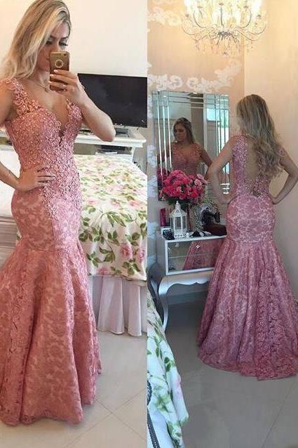 Vintage Lace Prom Dresses,mermaid Prom Dress,open Back Formal Dress,2017 Prom Dress,2184