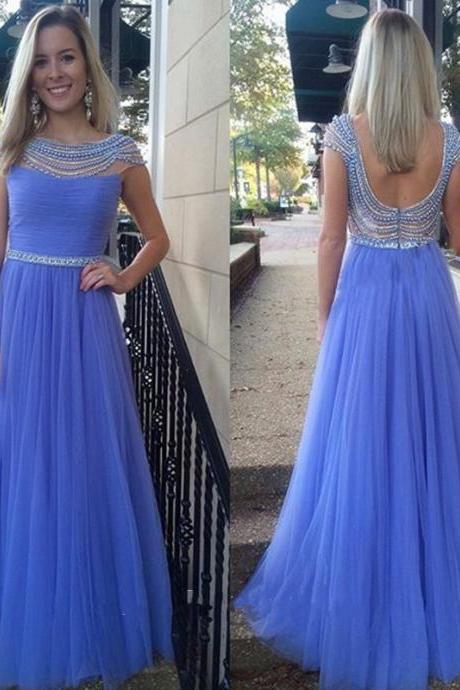 Lavender Tulle With Beaded Prom Dress,cap Sleeves Prom Dress,long Formal Dress,2017 Prom Gown,2212