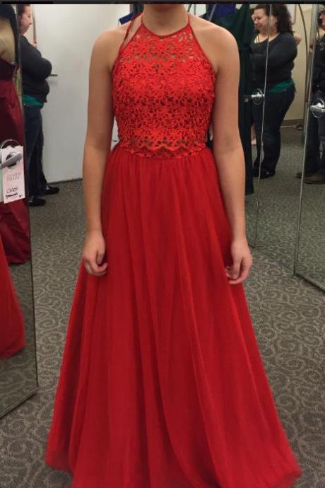 Red Lace Top Prom Dress,halter Prom Dress,simple Formal Dress,2219