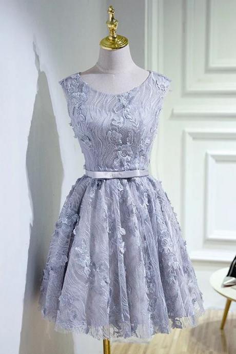 Vintage Lace Homecoming Dress,silver Short Prom Dress,2234