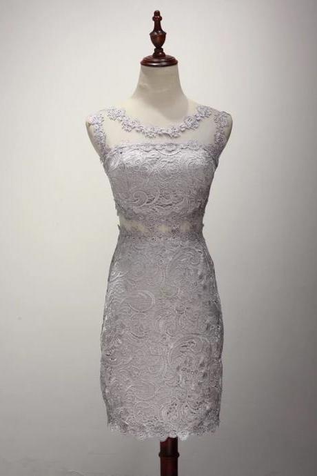 Sheath Silver Lace Homecoming Dress,mini Short Lace Prom Dress,2235