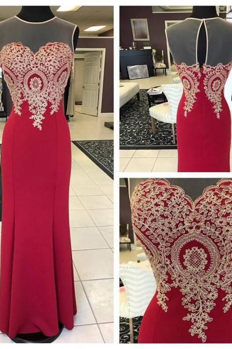 Red Lace Appliqued Mermaid Prom Dress,long Formal Dress,senior 2017 Prom Dress,2259
