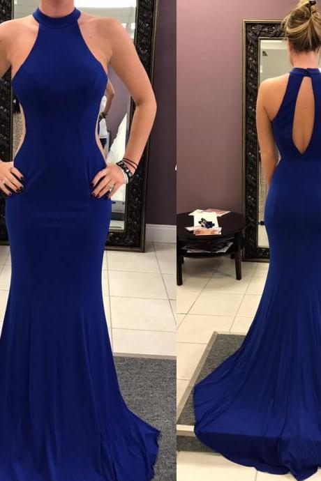 Royal Blue Jersey Mermaid Prom Dress,sweep Train Evening Dress,simple Formal Dress,2260