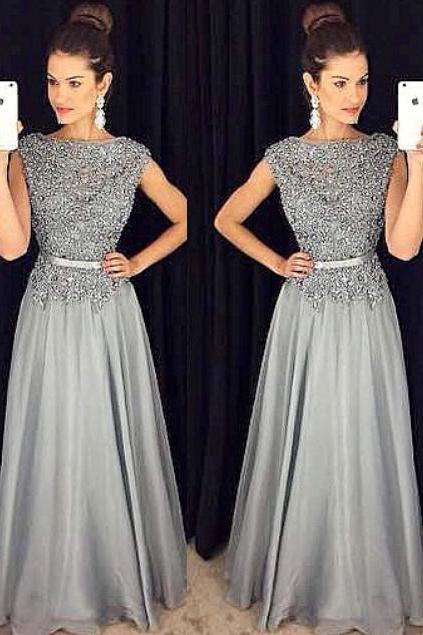 Dark Grey Lace Appliqued Long Prom Dress,senior Prom Formal Dress,pageant Dress,2284