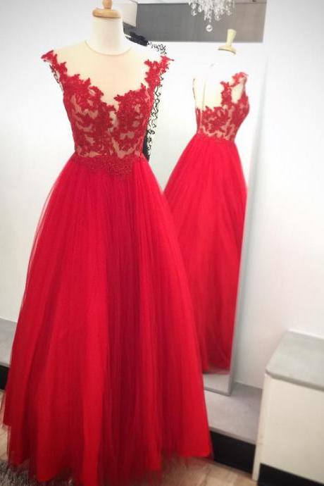 Lace Appliqued Red Prom Dress,long Prom Dresses,senior Prom Party Dresses,2289