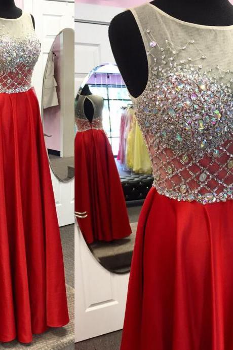 Red Satin Sparkly Prom Dresses,long Formal Dress For Senior Prom 2017,pageant Dresses,2292
