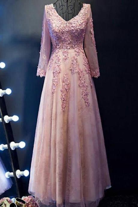 Lace Appliqued Long Sleeves Prom Dresses,Long Mother for Bridal Dresses,Lace Formal Dresses,2325