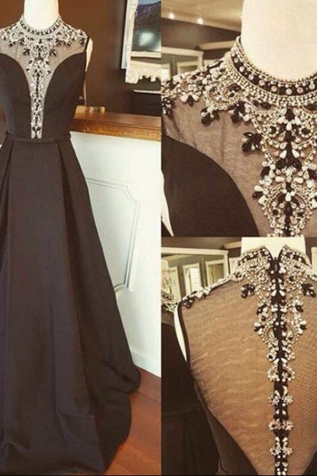 Black High Neck Beaded Prom Dress,long Boho Prom Dresses,sparkly Formal Dress For Prom 2017,2346