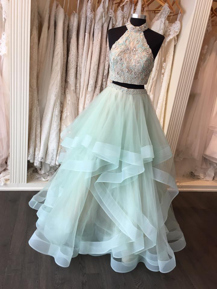 Beaded Bodice 2 Pieces Prom Dress,Light Baby Blue Organza Prom Dresses ...